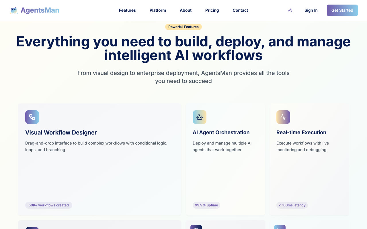 Visual workflow designer, AI agent orchestration and real-time execution